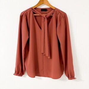 Hatch Tie Neck Oversized Maternity V-neck Blouse Top in Rust 0